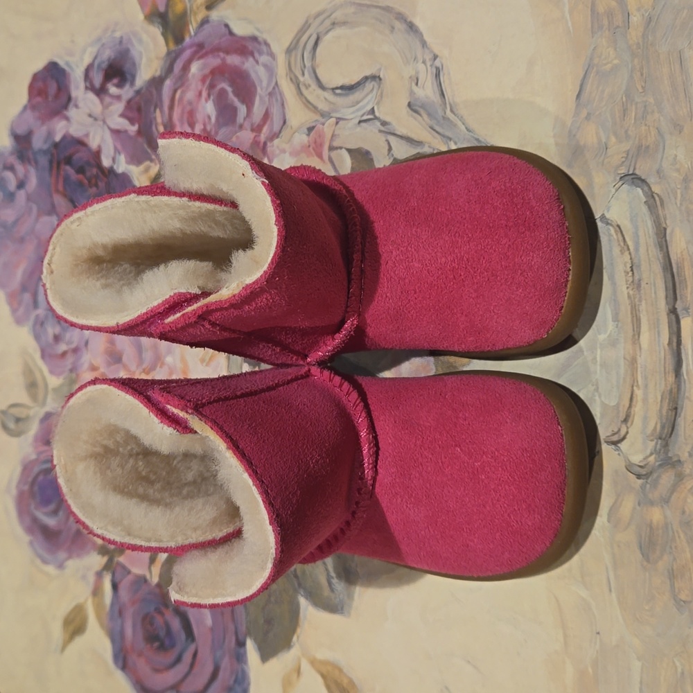 Fuchsia UGG Leather Infant Boots  Size 2/3 Booties Baby Hot Pink Suede Fleece